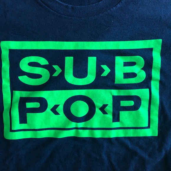 “Sub Pop” Retro Seattle Record Label Tee in Blue with Green Logo Size Large - Picture 3 of 3